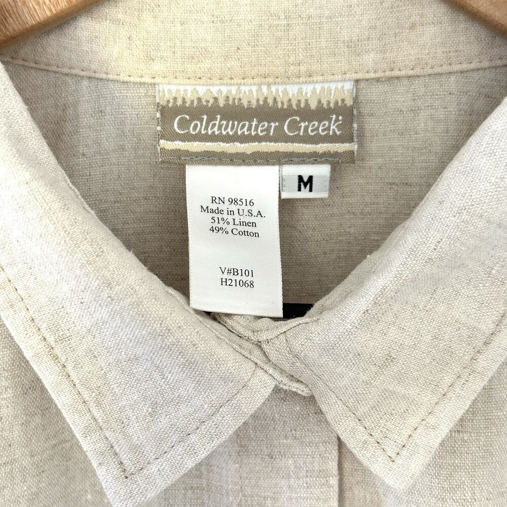 Vintage USA Made Coldwater Creek Linen Cotton Button Up Shirt M side-slit hem - Picture 6 of 10